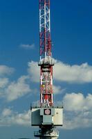 three cranes are standing in front of a blue sky photo