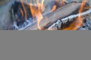 a close up of a fire with wood and coal photo