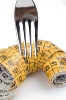 a fork and knife surrounded by measuring tape photo