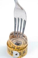 a fork and knife surrounded by measuring tape photo