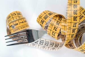 a fork and knife surrounded by measuring tape photo