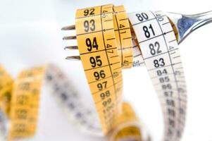 a fork and knife surrounded by measuring tape photo