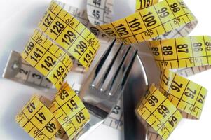 a fork and knife surrounded by measuring tape photo