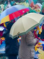 a blurry image of a person holding an umbrella photo