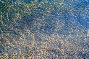the water is clear and blue with sand photo