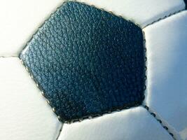 a close up of a soccer ball with leather photo