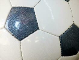 a close up of a soccer ball with leather photo
