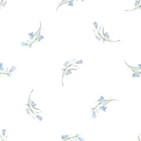 Watercolor Seamless Bluebell Flower Pattern. Hand drawn floral background with Blue Bellflowers for textile design or wrapping paper. Delicate botanical Wallpaper in pastel blue and green colors. png