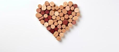 A high-quality photograph displaying a heart made of wine corks on a white background, taken from photo