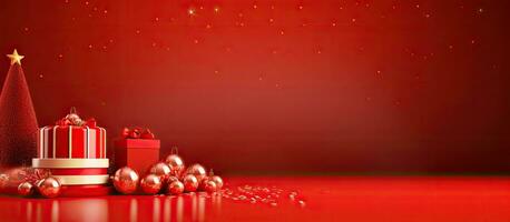 A 3D image with a red Christmas background that can be used for product placement or a website. photo