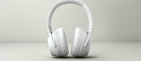 blanco moderno auriculares con un inalámbrico característica y un caso, Copiar espacio antecedentes foto