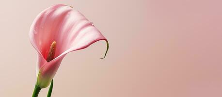 A minimal concept of a calla flower with pink paint dripping, providing copy space photo