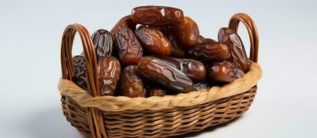 a collection of royal dates in a basket, placed on a white background. There is blank space available photo