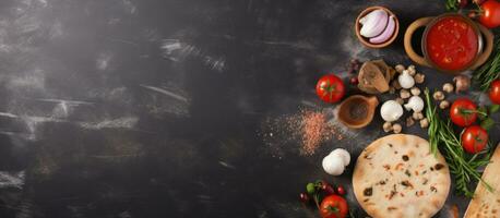 pizza or bread cutting board for homemade baking on a table. It's a food recipe concept with a photo