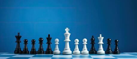 The symbol of competition is depicted as a chess board with chess pieces on a blue background from photo