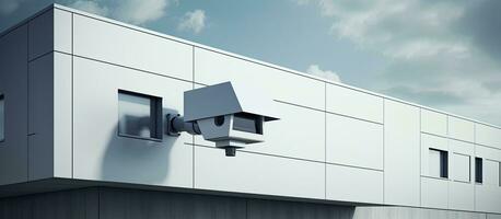 A contemporary building with advanced security features, showcasing a security camera. The concept photo