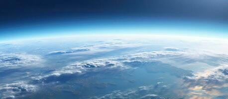 A wide-angle view of planet Earth with ample space for text or images. Materials for this image photo