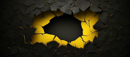 Black Friday, on a black background, is illustrated by a yellow paper with a ripped hole, representing photo