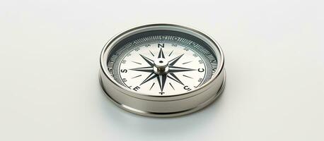 Closeup of a compass on a white background. Used for travel, geography, and navigation. empty photo