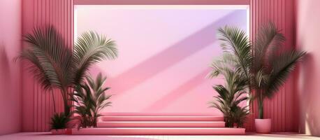 A studio background with a pink color gradient is used for product presentation. The room is photo