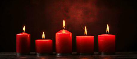 Four red candles displayed against a dark background, with ample space for a banner, panorama, photo