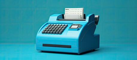 azul fondo, terminal efectivo Registrarse máquina ese es usado para haciendo pagos eso incluye foto