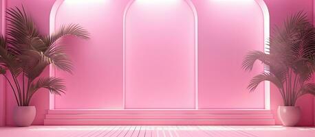 Abstract background with a pink color gradient in a studio setting for presenting products. photo