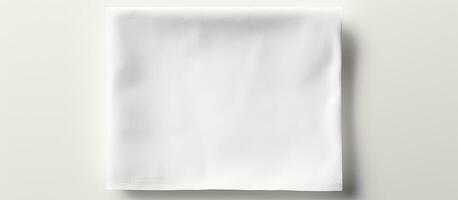 Top perspective of a white kitchen napkin isolated on a table background, with no objects present. photo