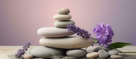 Still Life With Stack Of Stones And Lavenders is a spa-themed artwork featuring a formation photo