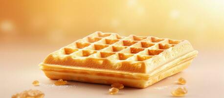 Belgian waffle texture background with square waffled cookie mockup. Soft golden Belgium waffles photo