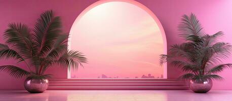 Abstract background with a pink color gradient in a studio setting for presenting products. photo