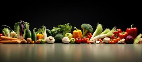 On the right side, there are lying vegetables, while on the left side, empty space to copy. photo