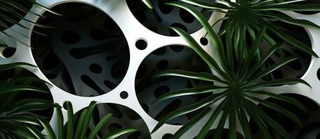 A rubber or plastic sheet with circular holes and shadows cast by plants creates a background photo