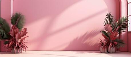 Abstract background with a pink color gradient in a studio setting for presenting products. photo