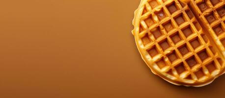 Belgian waffle texture background with square waffled cookie mockup. Soft golden Belgium waffles photo