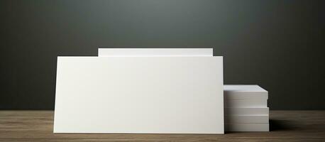 White business cards placed on a grey background with blank space. Represents business, business photo