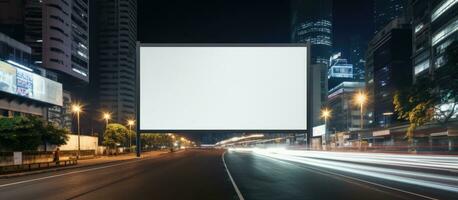un blanco cartelera con espacio para texto o contenido es representado en un Bosquejo en un grande ciudad durante foto