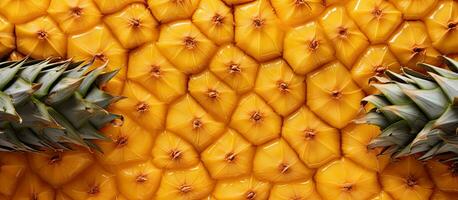 Background with the texture of pineapple skin, close-up of a pattern with pineapple motifs, photo