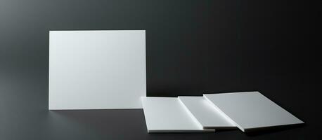 White and black business cards with a grey background, with empty space for writing. Represents photo