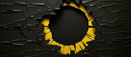 Black Friday, on a black background, is illustrated by a yellow paper with a ripped hole, representing photo