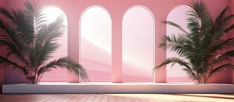 A studio background with a pink color gradient is used for product presentation. The room is photo