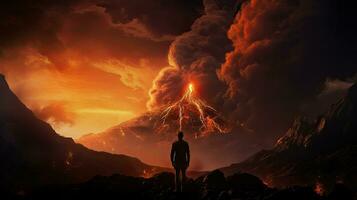 increíble visión a volcán cumbre durante erupción foto