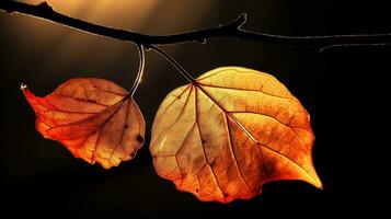 Rotten leaf of autumn with backlight photo