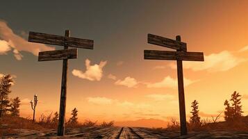 Two wooden signs pointing in different directions photo