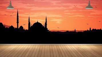 Mosque silhouette in sunset over Istanbul Turkey photo