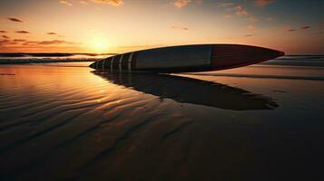 Beach surfboard silhouette with reflection photo