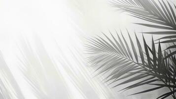 Silhouette of tropical leaf on white concrete background photo