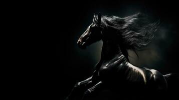 Black background with isolated horse silhouette photo