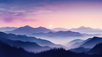 Morning fog reveals silhouettes of mountains photo