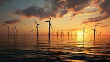 Offshore wind turbines at sunset photo